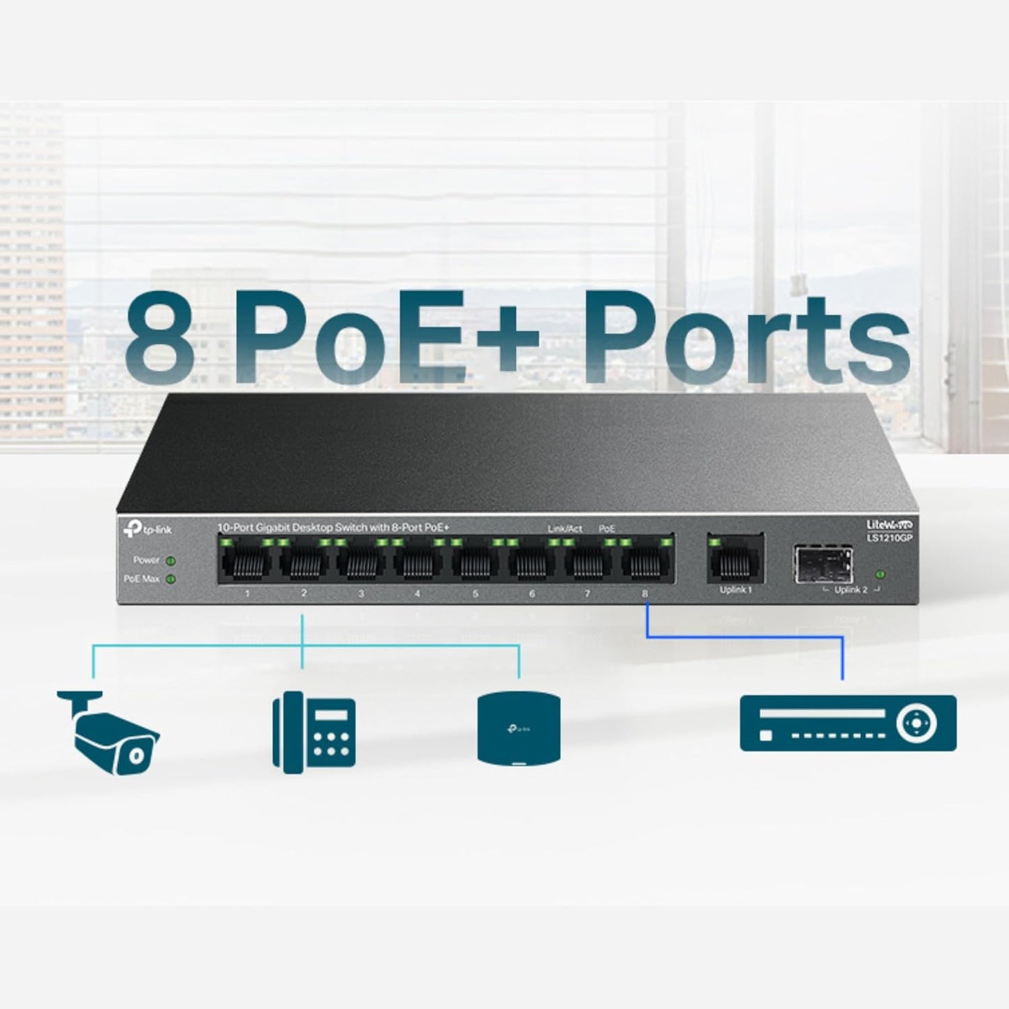 TP-Link LS1210GP 10-Port Gigabit Desktop PoE+ Switch - New Condition