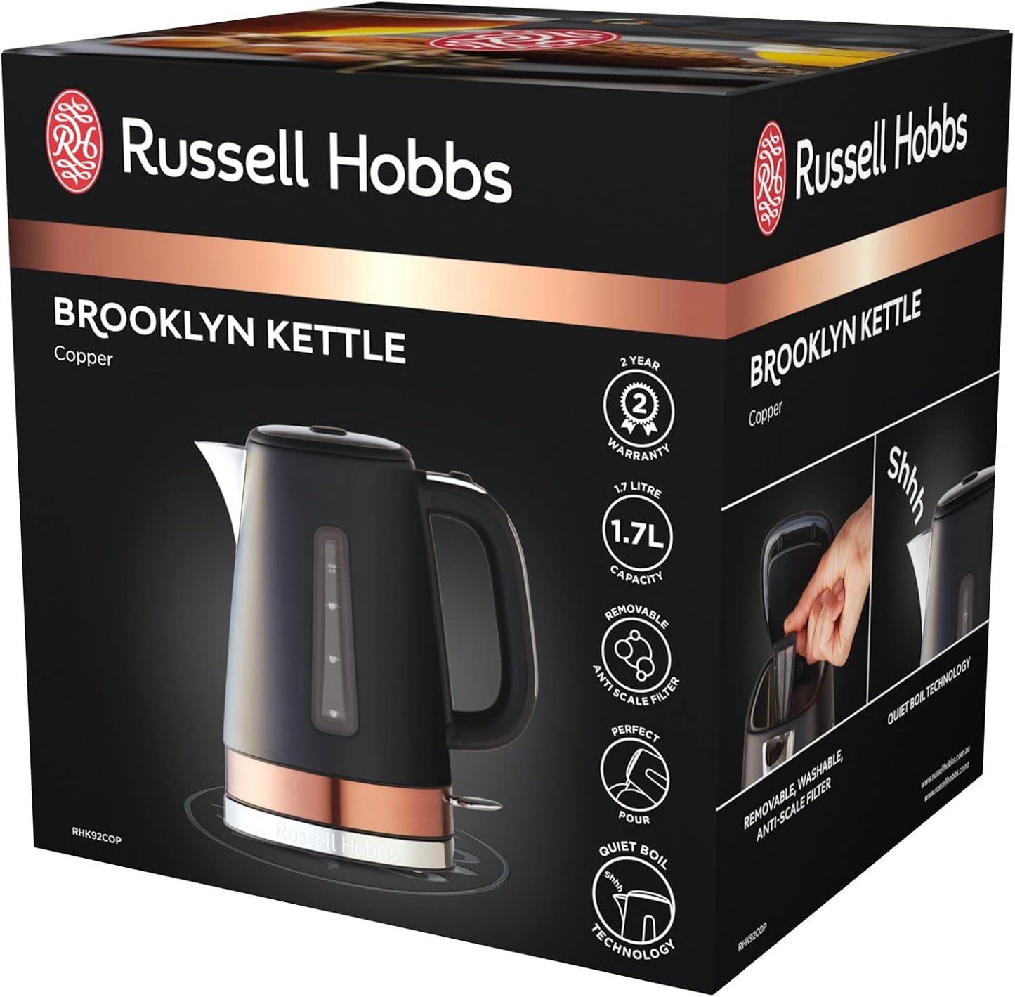 Russell Hobbs RHK92CHM, Brooklyn Kettle, 1.7L, Quiet Boil Technology - New Condition