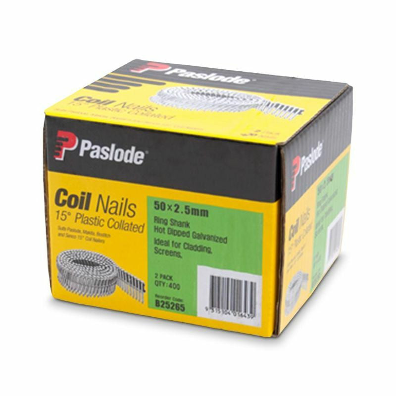 Paslode Ring Hot Dipped Galvanised Plastic Collated Coil Nails 400 Pieces Pack - New Condition