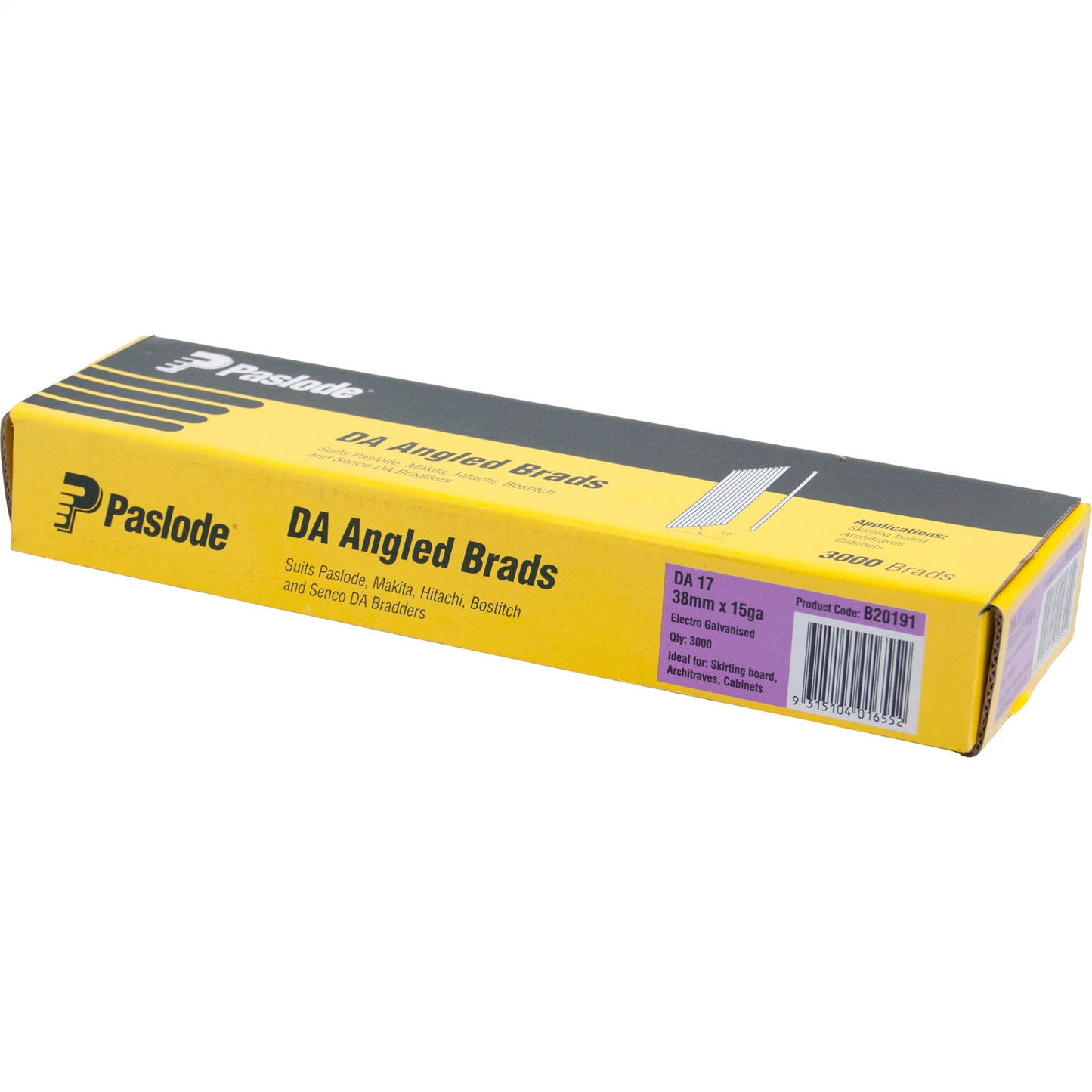Paslode 32mm 15 Gauge DA Series Electro Galvanised Brad Nails 3000 Pieces Pack - New Condition