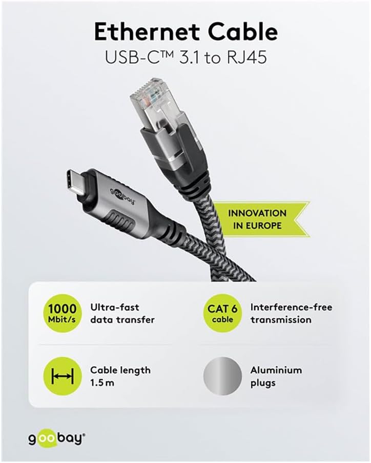 GooBay USB-C™ 3.1 to RJ45 Ethernet Cable 15 m - Black - New Condition