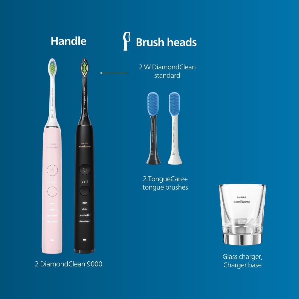 Philips Sonicare DiamondClean 9000 Electric Toothbrush Bundle – Black & Pink - Good Condition