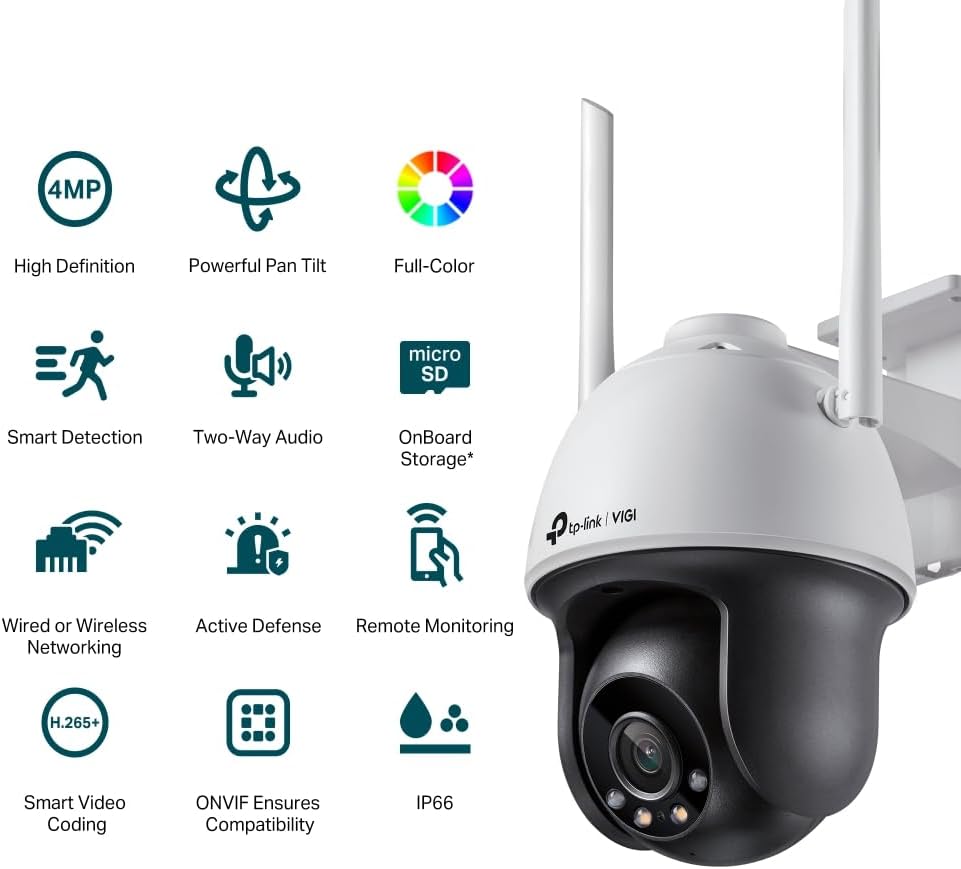 TP-Link VIGI 4MP Outdoor Wi-Fi Security Camera, Pan/Tilt, Full-Color AI Detection - Good Condition