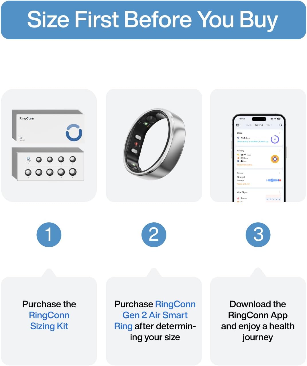 RingConn Gen 2 Air, Ultra-Thin AI Smart Ring - New Condition