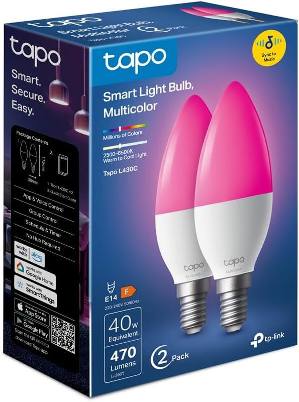 TP-Link Tapo L430C Smart Wi-Fi Multicolor E14 LED Light Bulb (2-Pack) - New Condition