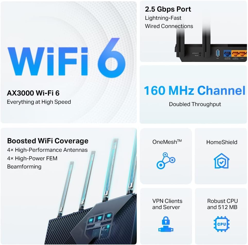 TP-Link Archer AX55 Pro AX3000 Wi-Fi 6 Dual-Band Router - New Condition