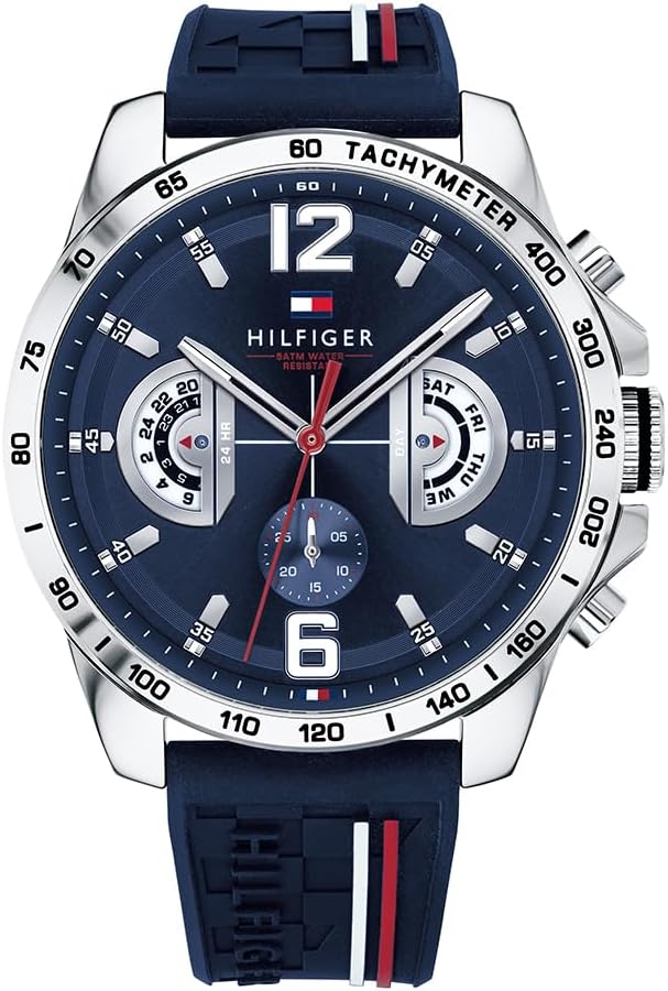 Tommy Hilfiger Men's Decker Silicone Strap Quartz Multi-function Watch, Navy, 46mm - New Condition
