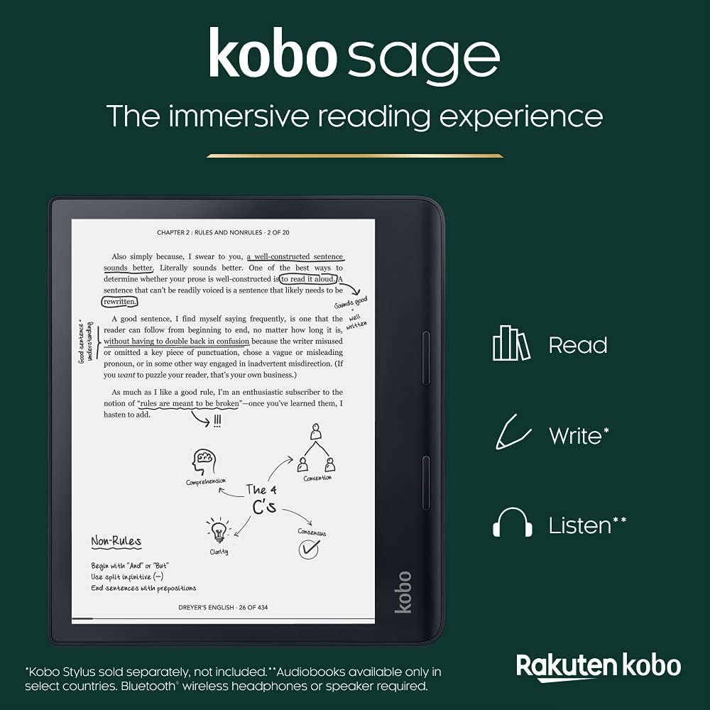 Kobo Sage 8” HD eReader with Adjustable Brightness and Blue Light Filter - New Condition