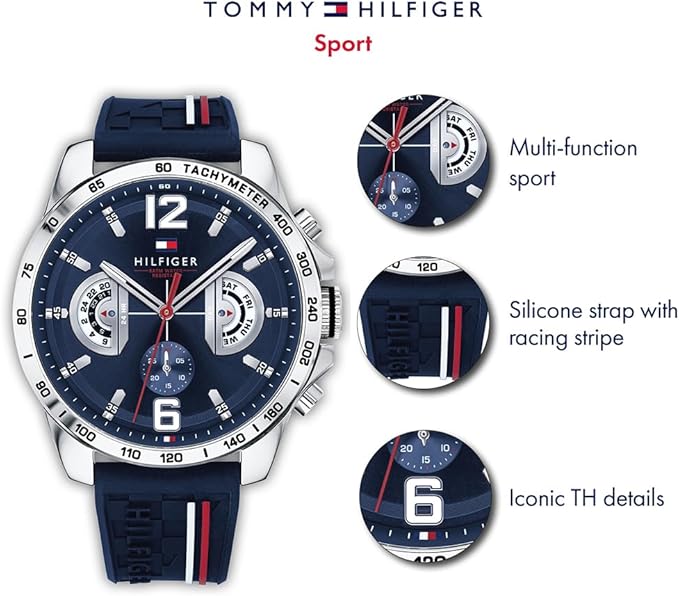 Tommy Hilfiger Men's Decker Silicone Strap Quartz Multi-function Watch, Navy, 46mm - New Condition