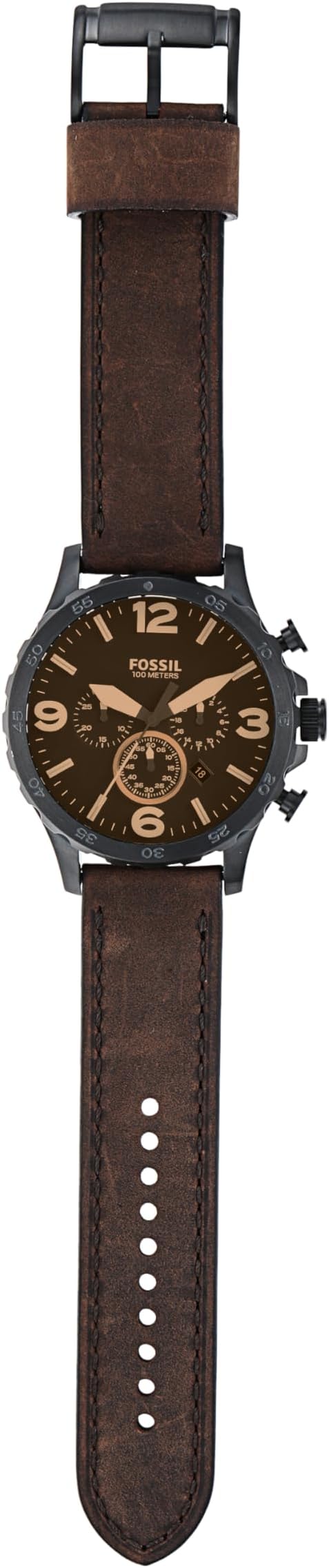 Fossil Nate Chronograph Leather Watch – Brown/Black (50mm) - New Condition