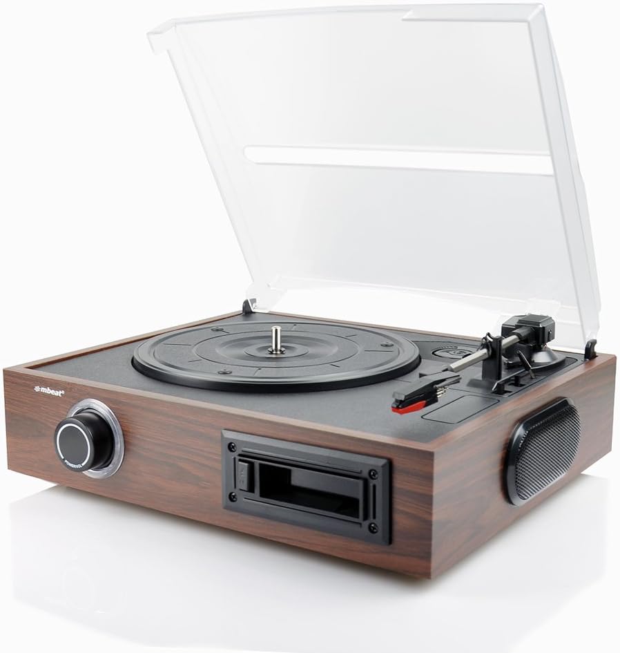 mbeat Wooden 2-in-1 USB Turntable Record Player and Cassette Digital Recorder Built-in Speakers - New Condition