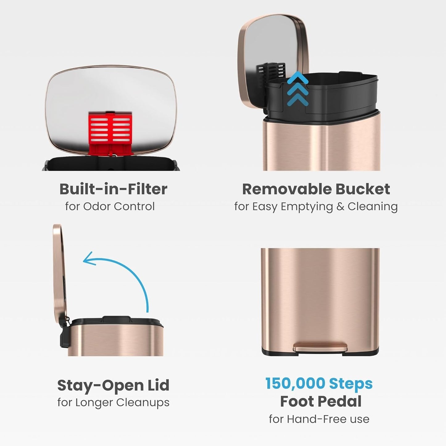iTouchless SoftStep 13.2 Gallon Trash Can – Rose Gold, Odor Filter, Step Pedal - Good Condition