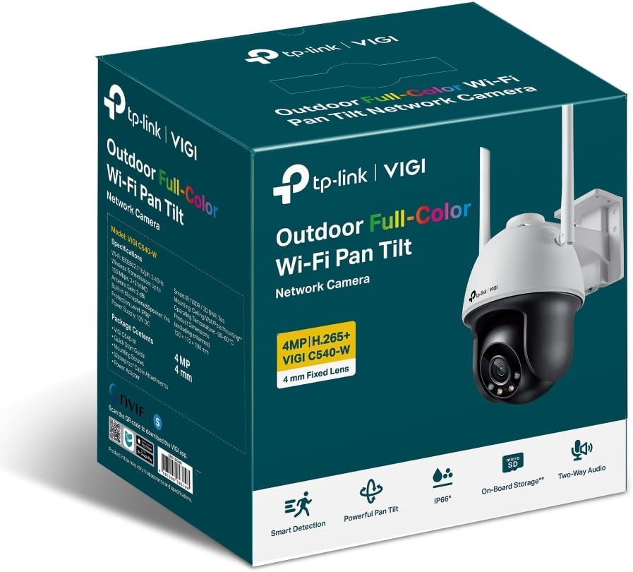TP-Link VIGI 4MP Outdoor Wi-Fi Security Camera, Pan/Tilt, Full-Color AI Detection - Good Condition