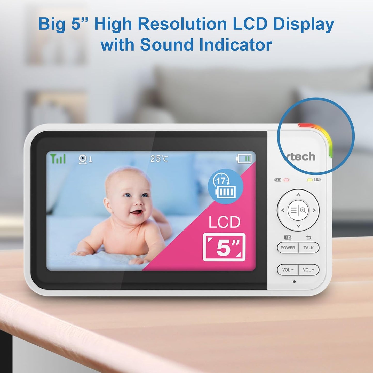 VTech BM5150-BEARN 5" Baby Monitor with 2 Cameras & 2-Way Talk - Good Condition
