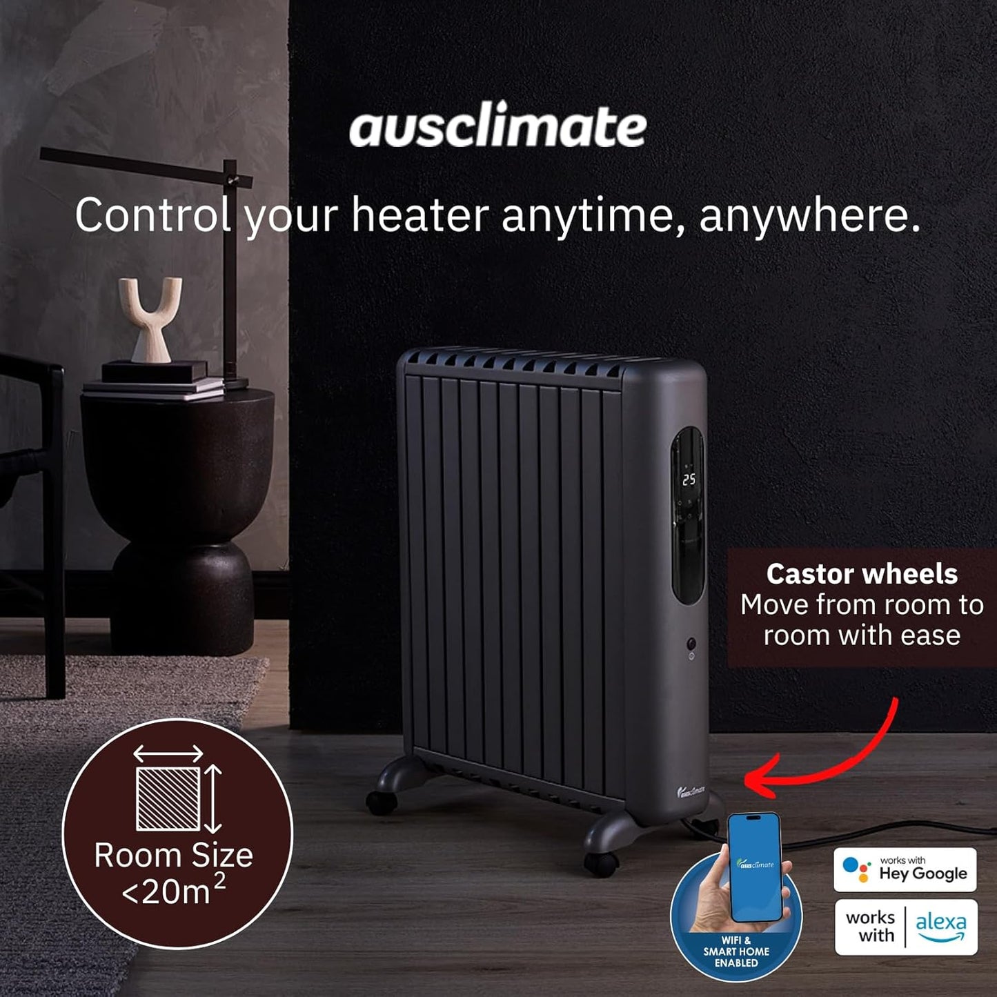 Ausclimate 1500W 7 Fin Smart Oil Column Heater with Wi-Fi & Timer - Good Condition