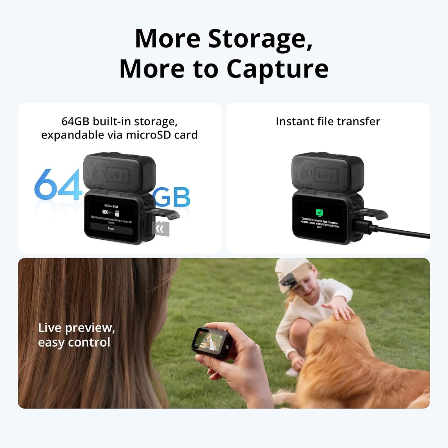 DJI Osmo Nano Standard Combo (64GB) - Small 4K/60fps Vlogging Camera with a 1/1.3″ Sensor - New Condition