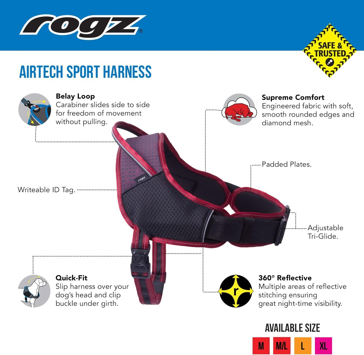 Rogz AirTech Sport Dog Harness, Nightsky Black, Large - New Condition