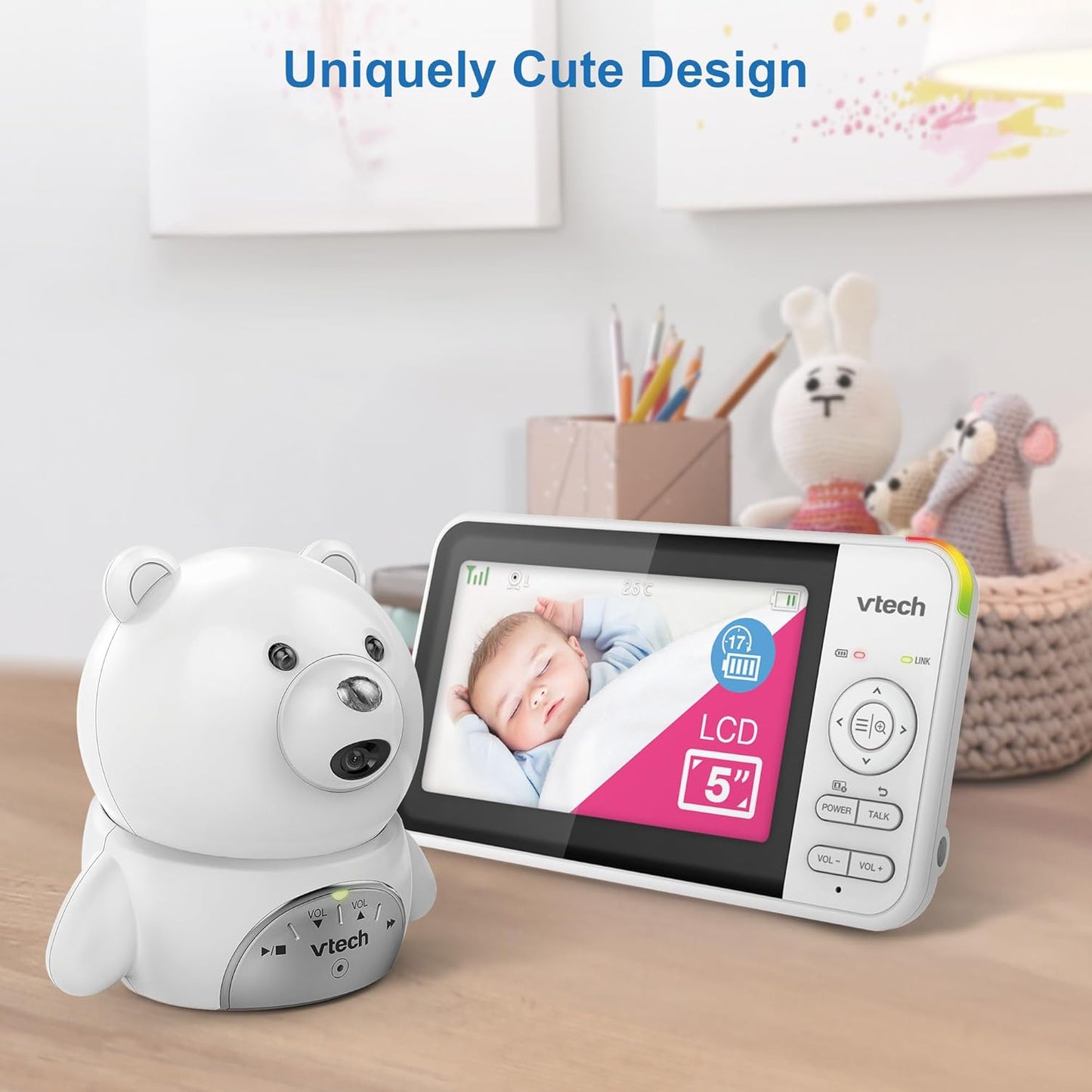 VTech BM5150-BEARN 5" Baby Monitor with 2 Cameras & 2-Way Talk - Good Condition