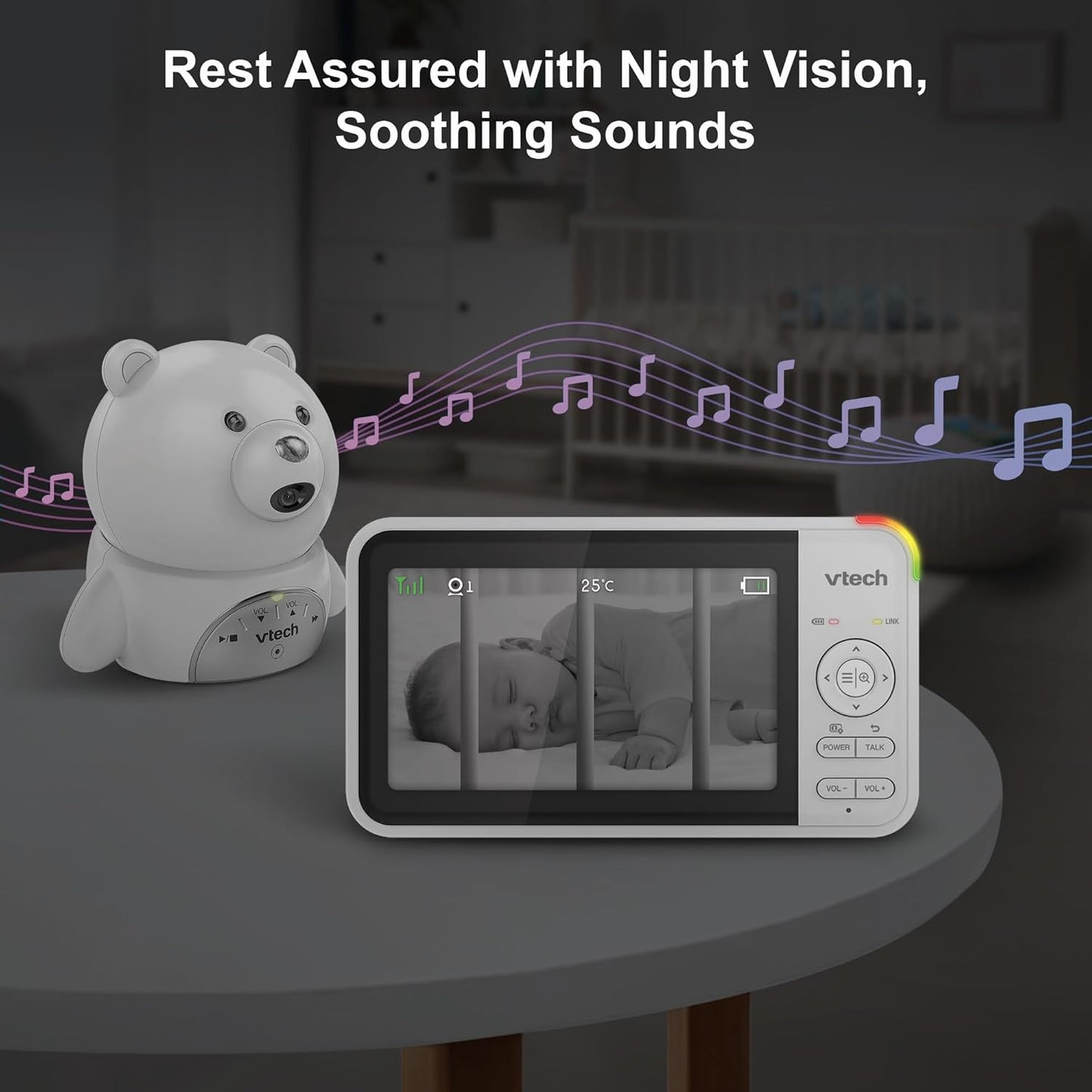 VTech BM5150-BEARN 5" Baby Monitor with 2 Cameras & 2-Way Talk - Good Condition