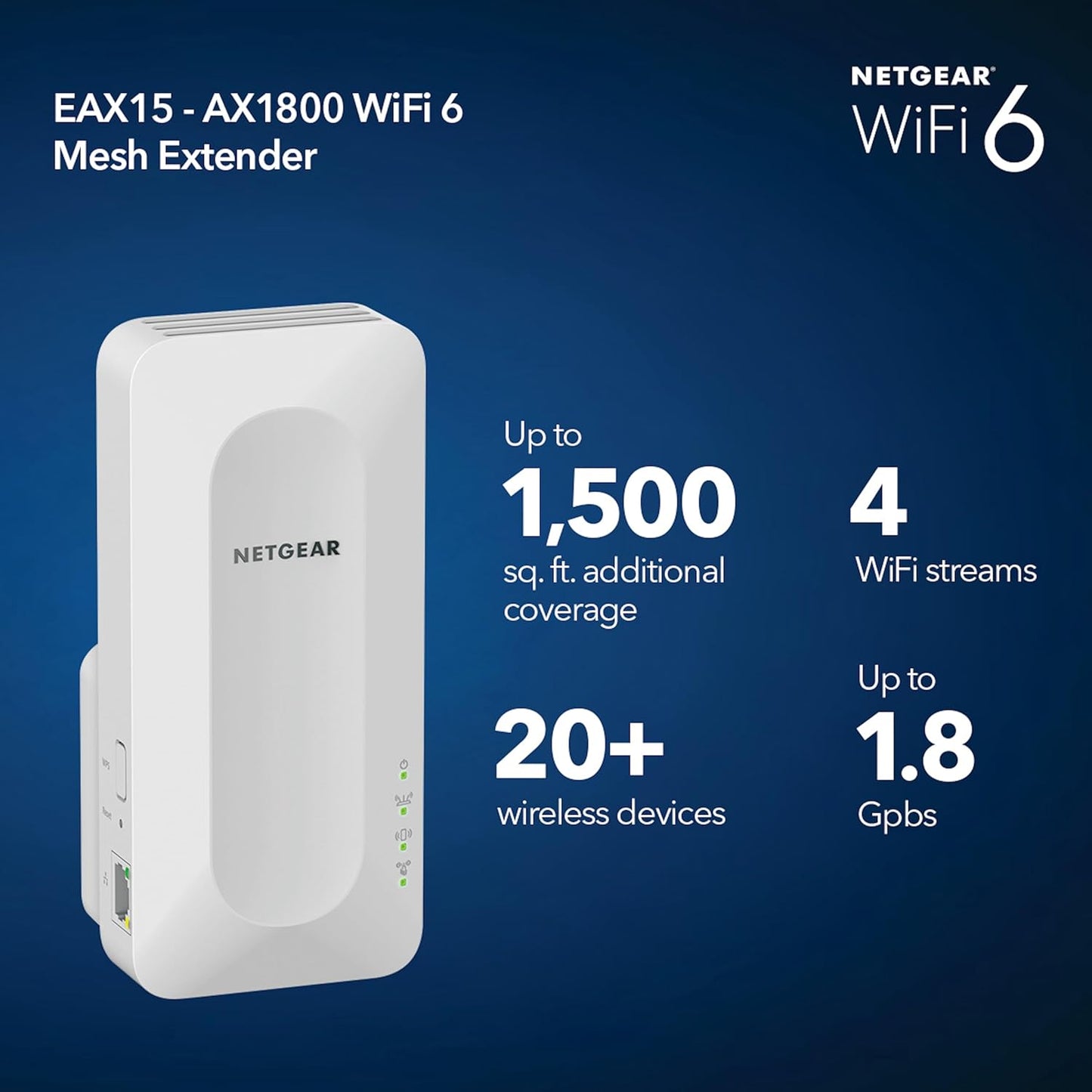 NETGEAR EAX15 WiFi 6 Mesh Range Extender AX1800 - New Condition