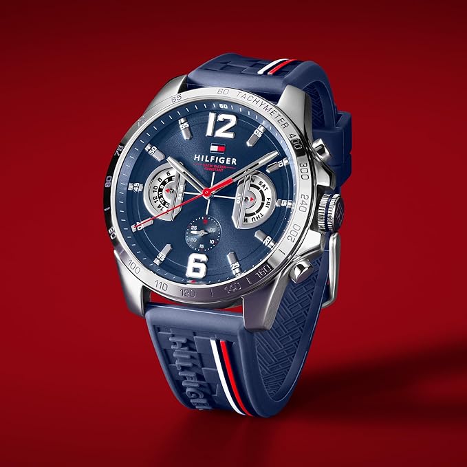 Tommy Hilfiger Men's Decker Silicone Strap Quartz Multi-function Watch, Navy, 46mm - New Condition