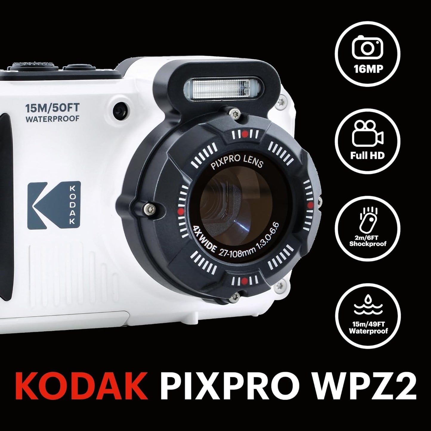 Kodak PIXPRO WPZ2 Waterproof Digital Camera – White with 16MP - New Condition