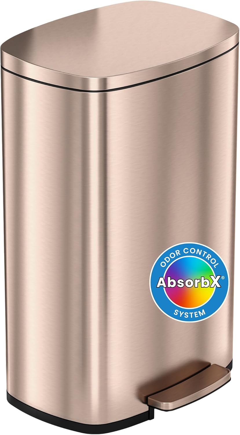 iTouchless SoftStep 13.2 Gallon Trash Can – Rose Gold, Odor Filter, Step Pedal - Good Condition