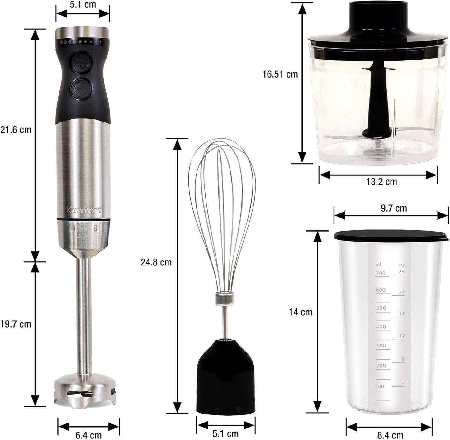 Kenmore Immersion Blender, Variable Speed Multifuctional Blender, Handheld Stick Blender, 4-in-1 - New Condition