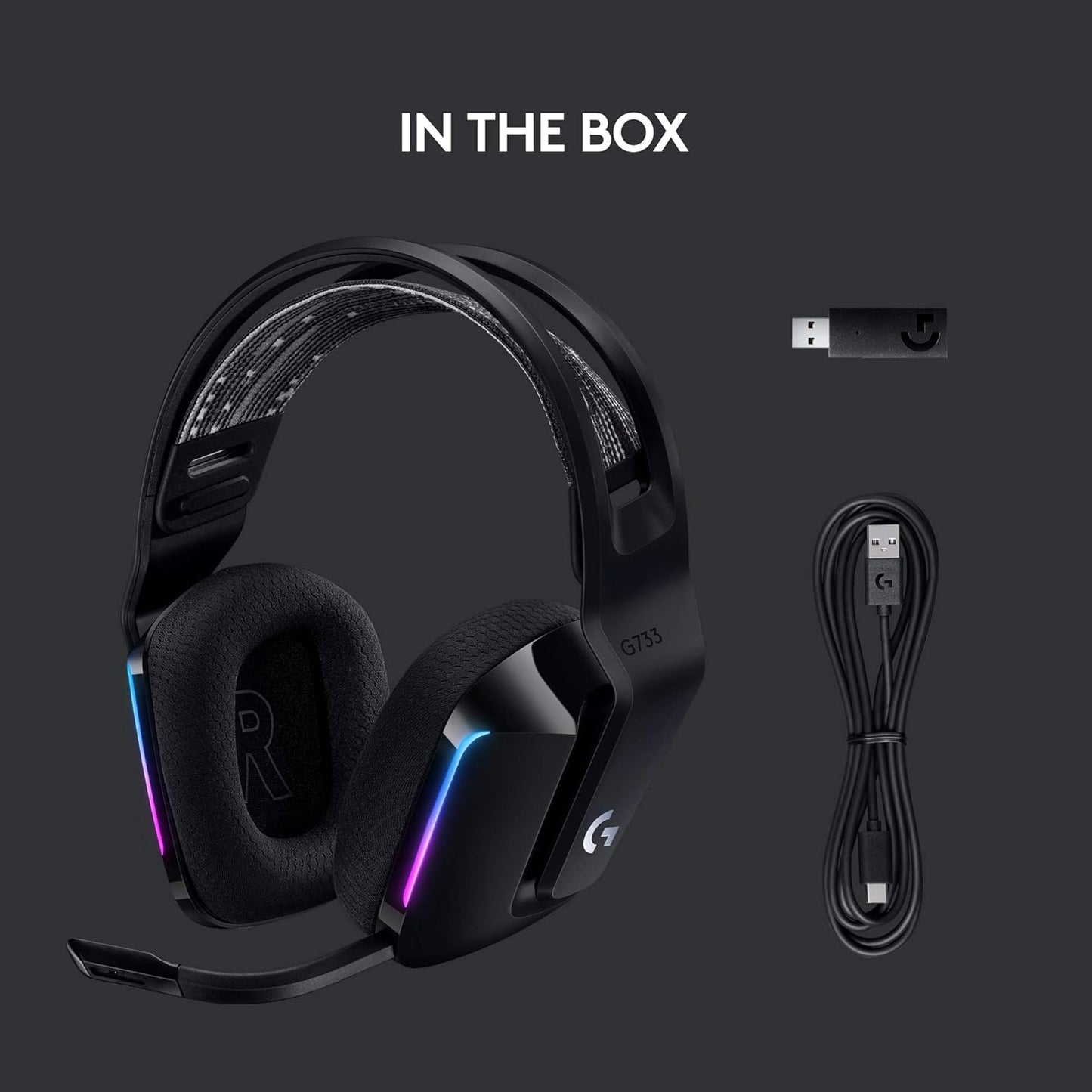 Logitech G733 LIGHTSPEED Wireless RGB Gaming Headset – Black - Excellent Condition