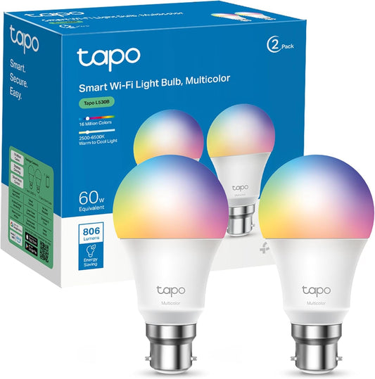 TP-Link Tapo L530B Smart Wi-Fi Multicolor B22 LED Light Bulb (2-Pack) - New Condition