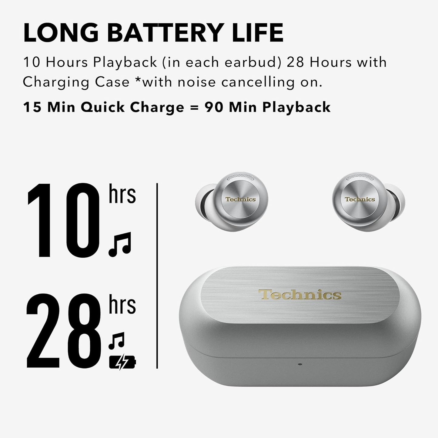 Technics EAH-AZ100 True Wireless Noise Cancelling Earbuds – Silver - Excellent Condition