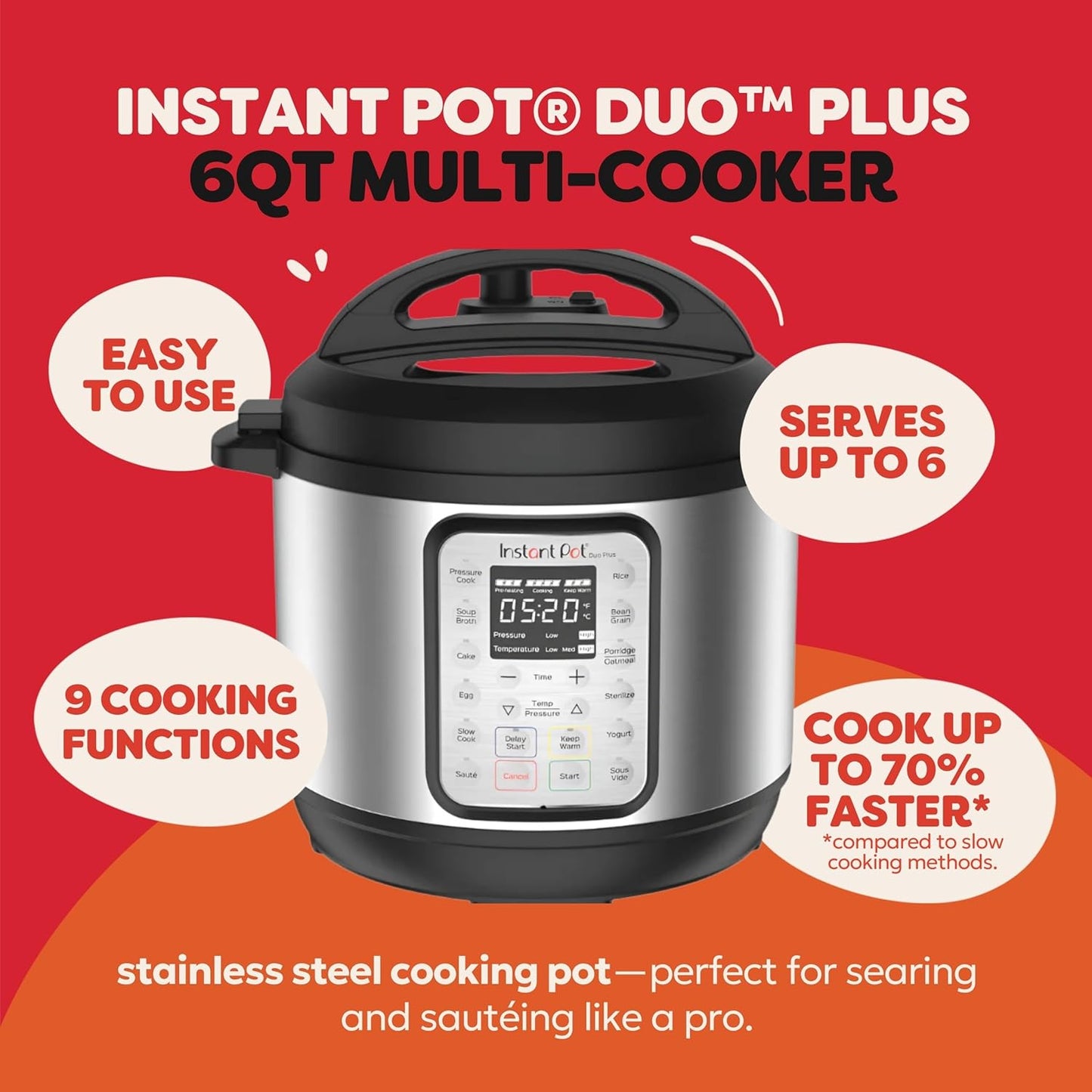 Instant Pot 9-in-1 Duo Plus 8L Electric Pressure Cooker, 13 Smart Programs - Good Condition