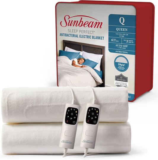 Sunbeam Sleep Perfect Antibacterial Electric Blanket Queen Dual Control - Good Condition