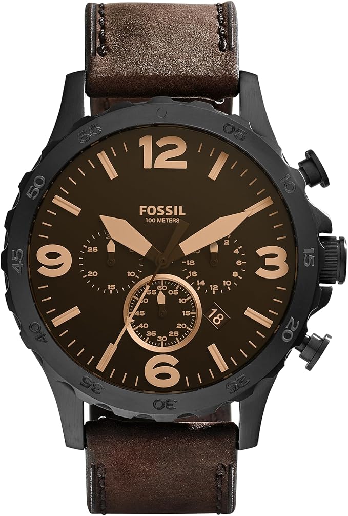 Fossil Nate Chronograph Leather Watch – Brown/Black (50mm) - New Condition