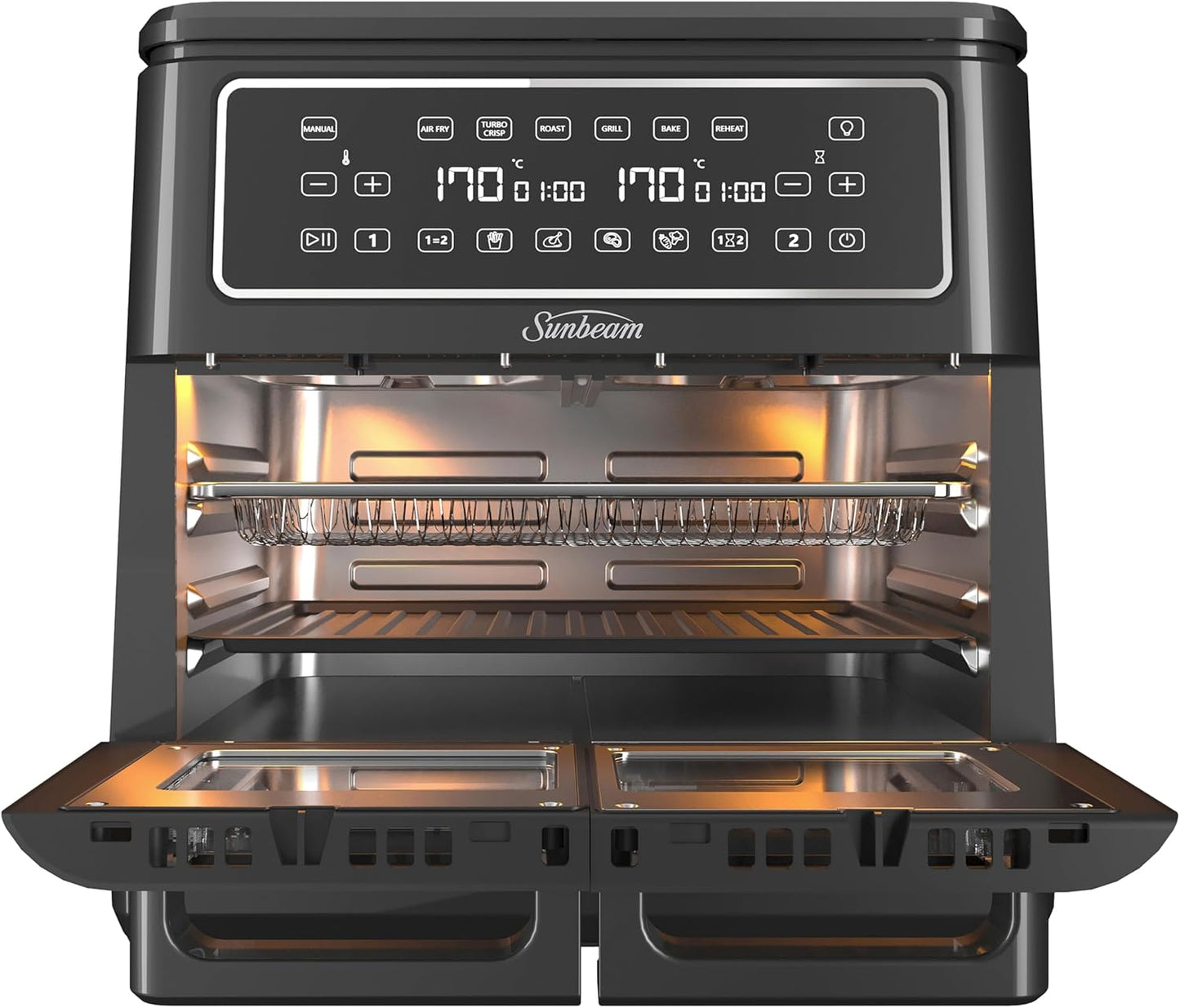 Sunbeam Multi Zone Air Fryer Oven, Convertible Dual 5.5L to Single 11.4L Zone, 9 Accessories, Black - New Condition