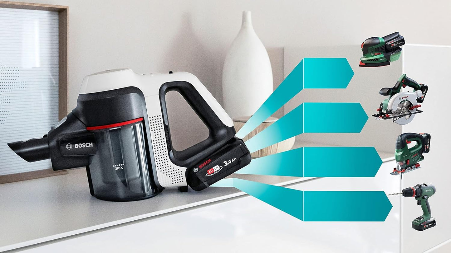 Bosch Unlimited 7 Cordless Stick Vacuum Cleaner BBS711W – 3.0Ah Battery, LED Brush, Flexible Tube - Good Condition
