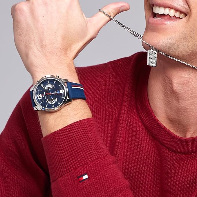 Tommy Hilfiger Men's Decker Silicone Strap Quartz Multi-function Watch, Navy, 46mm - New Condition