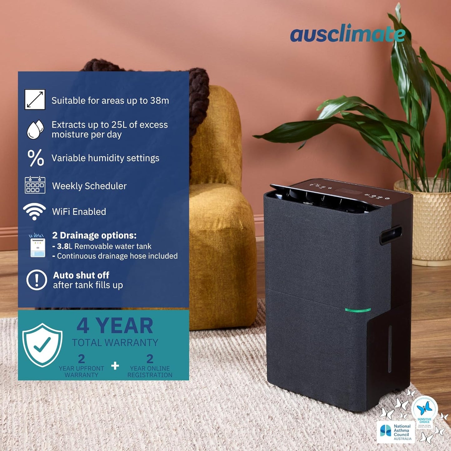 Ausclimate Medium+ 25 L Dehumidifier, Fabric Black - Excellent Condition