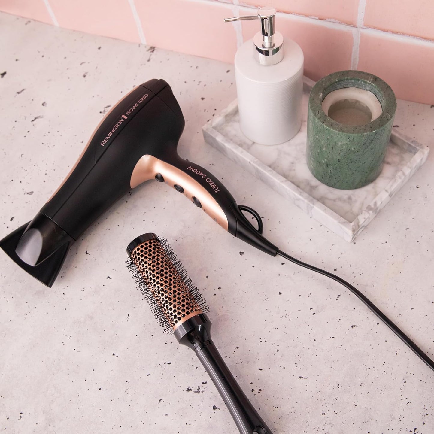 Remington Pro-Air Turbo D5220AU 2400W Hair Dryer (AU Plug) – Ceramic & Ionic Technology, Diffuser & Round Brush Included - Good Condition