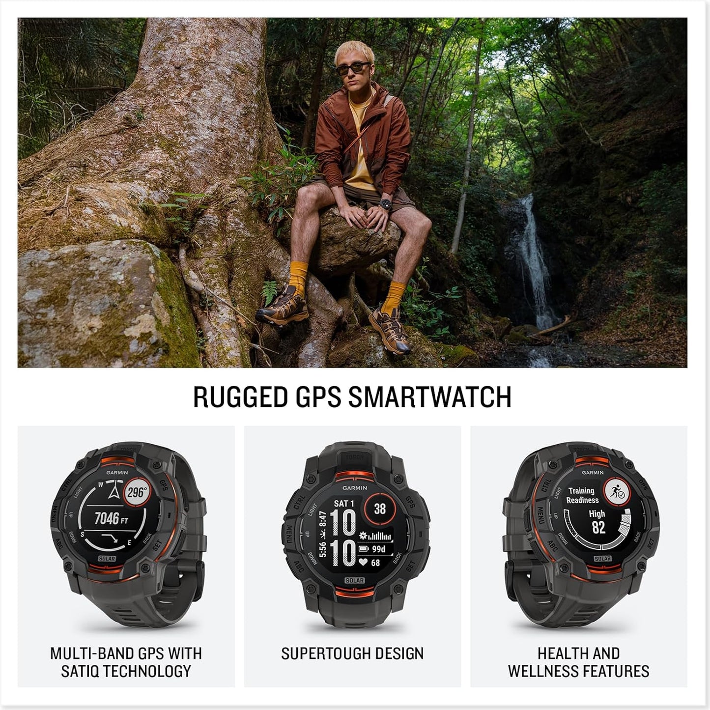Garmin Instinct® 3 50mm, Solar Charged Display, Rugged Outdoor GPS Smartwatch - New Condition