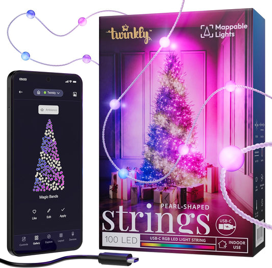 Twinkly Strings AUB-C – 100 Heart-Shaped RGB LEDs, Clear Wire, AUB-C - New Condition