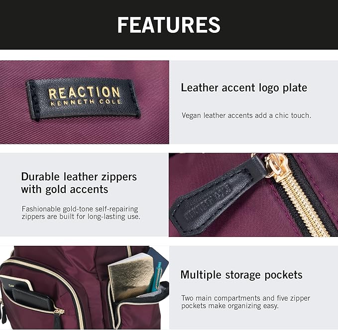 Kenneth Cole Reaction Sophie Women's Silky Nylon 15.0" Laptop & Tablet Anti-Theft RFID Backpack - New Condition