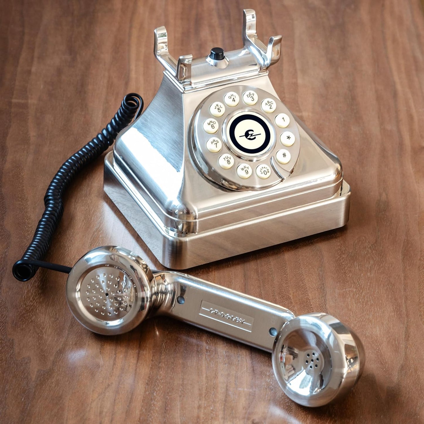 Crosley CR62-BC Kettle Classic Desk Phone with Push Button Technology, Brushed Chrome - New Condition