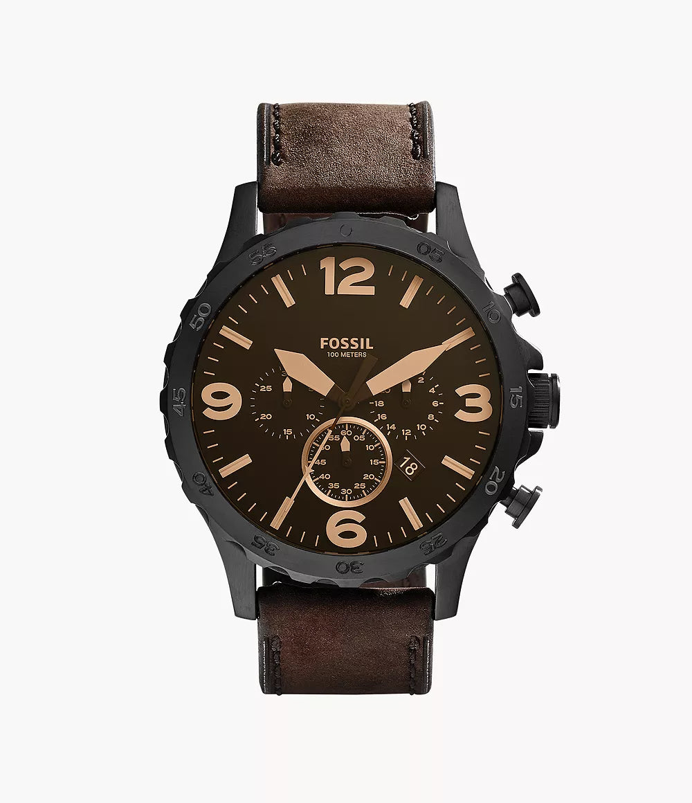 Nate Chronograph Brown Leather Watch - New Condition