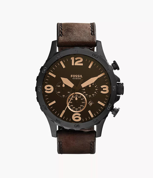 Nate Chronograph Brown Leather Watch - New Condition