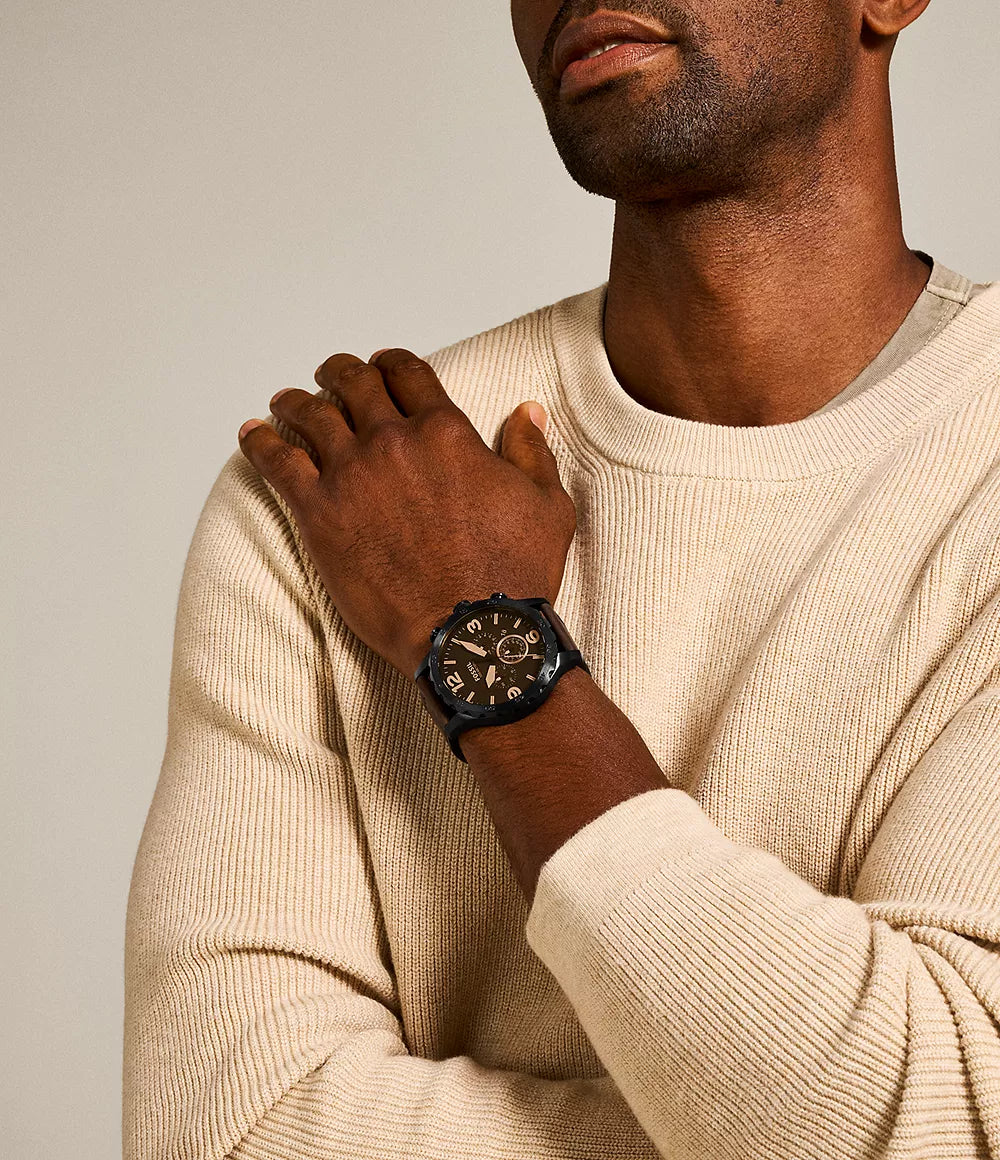 Nate Chronograph Brown Leather Watch - New Condition