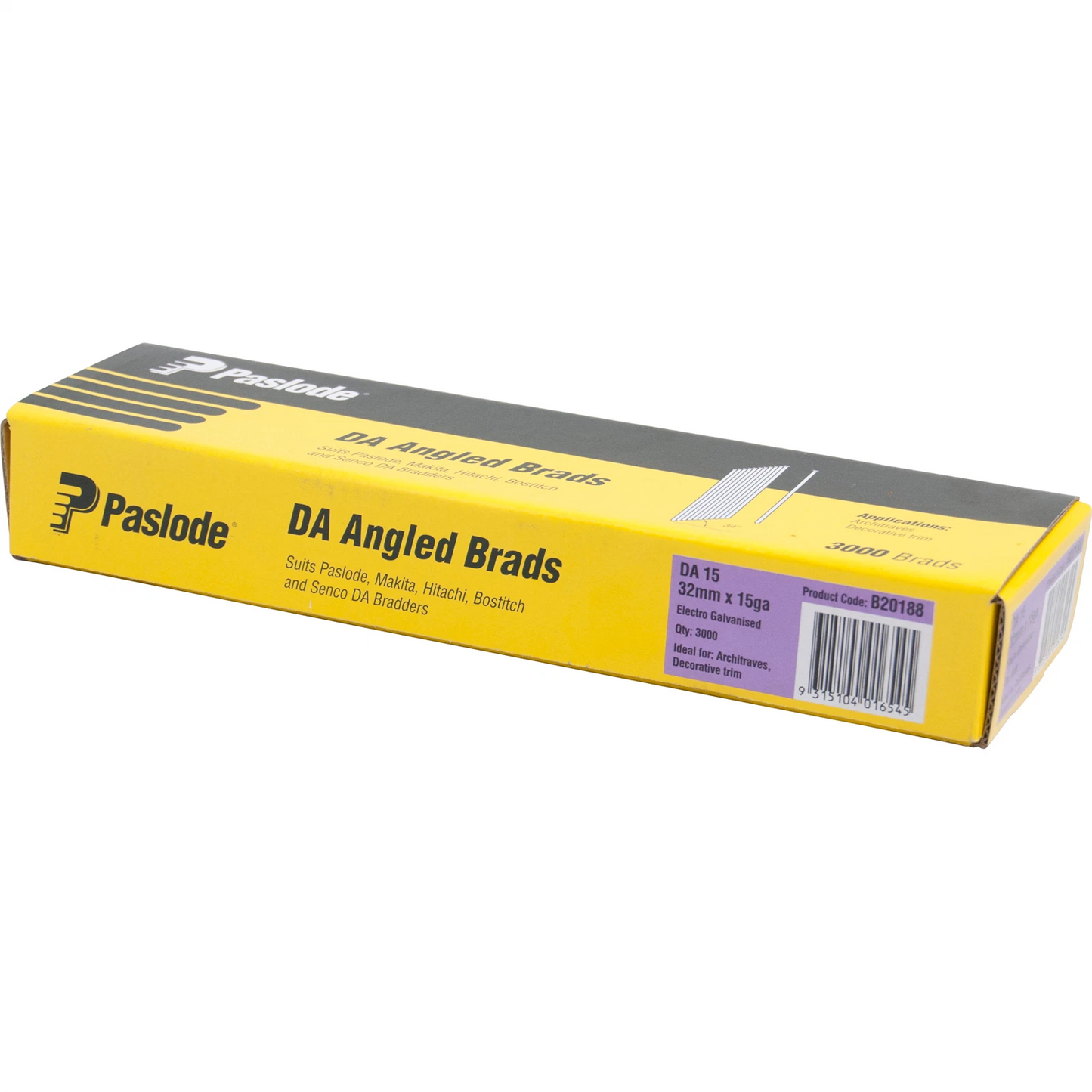 Paslode 32mm 15 Gauge DA Series Electro Galvanised Brad Nails 3000 Pieces Pack - New Condition